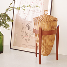 Sewing basket in teak&rattan with lid