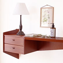 Wall mounted shelf with 2drawers in teak