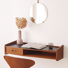 Wall mounted shelf / desk with drawer in teak