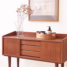 Sideboard with sliding doors and drawers in teak