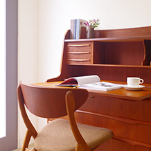 Bureau with postcard stand & key in teak
