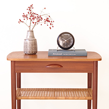 Coffee table with drawer in teak & rattan
