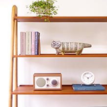 Bookshelf with sliding doors in teak&oak