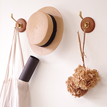 3set of wall mounted coat hooks in teak&brass