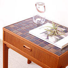 Tile-top table in teak