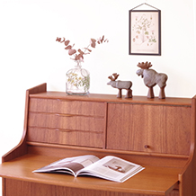 Bureau with drawers & mirror in teak