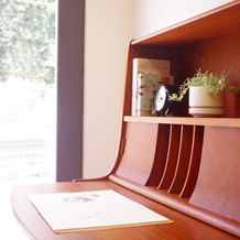 Bow front bureau with bookcase