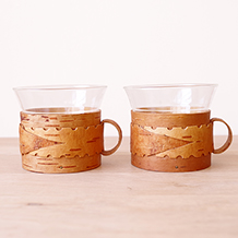 Naver / Set of 2birch Bark cup holders with glass