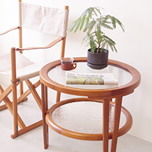 Coffee table in elm & glass