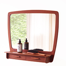 Medium mirror with shelf in teak