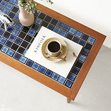 Tile top table in solid teak