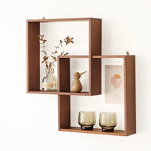 Display wall shelf in solid teak