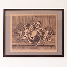 Axel Salto/ Woodcut work composition with apples