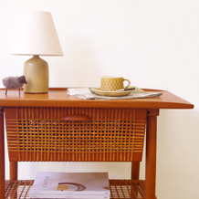 Sewing table in teak & rattan