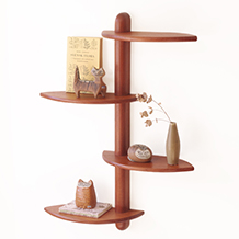 Display wall shelf in solid teak