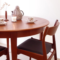 Round table with 1 leaf in teak をアップしました