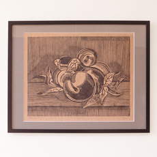Axel Salto/ Woodcut work composition with apples