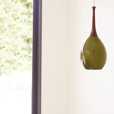 Pendant lamp in roseood and glass(olive green)をアップしました